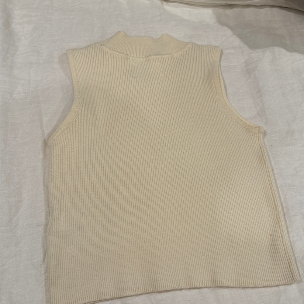 Zara Cream Ribbed Mock Neck Tank Top - Picture 2 of 2